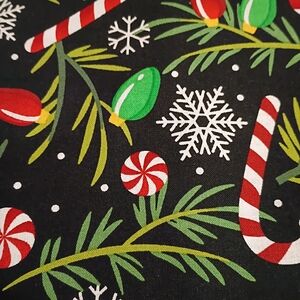 Holiday Fabric with Candy Cane and Snowflake Pattern. Set Of 3 Fat Quarters
